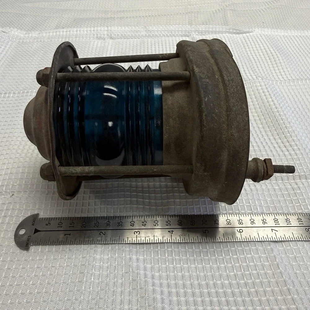 Antique Maritime Blue Fresnel Lens Signal Lantern Nautical Boat‎ Poor Shape